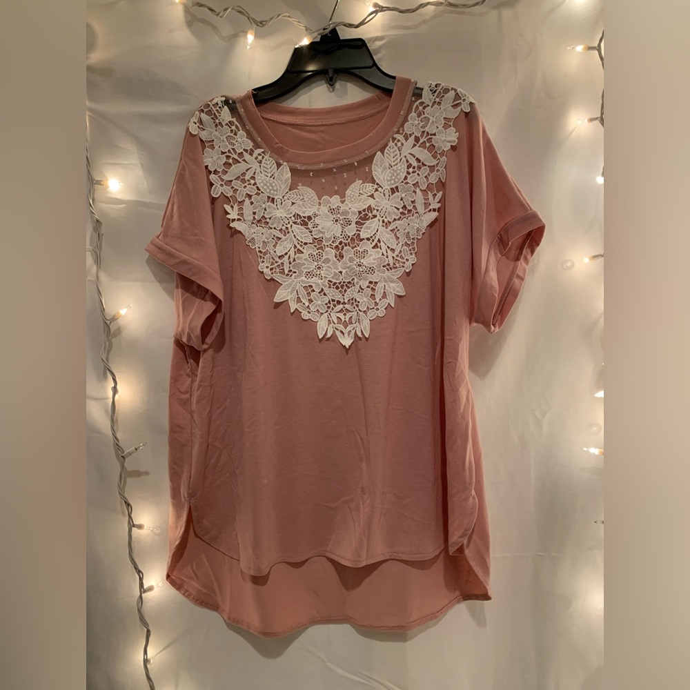 Pink Short Sleeve with Lace Details